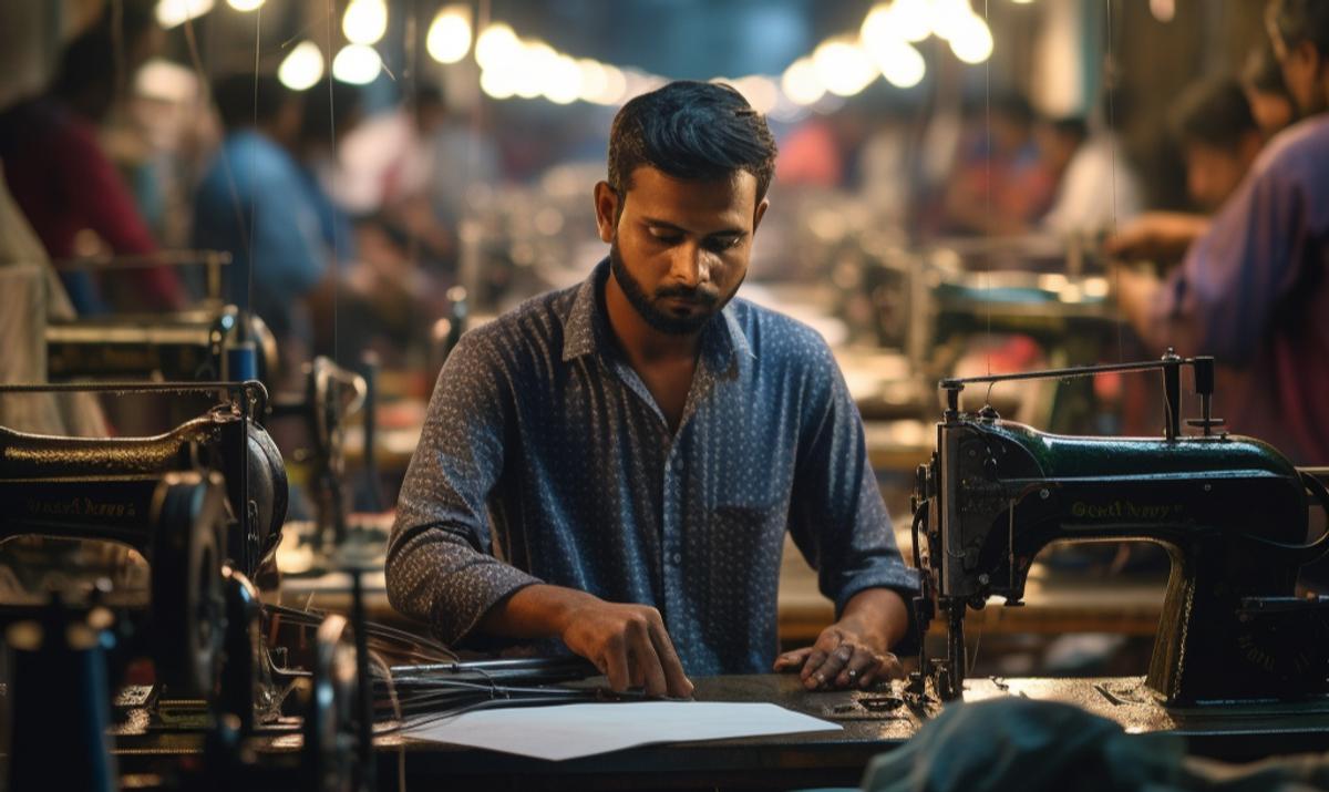 A Bangladeshi garment factory worker smiling at the camera