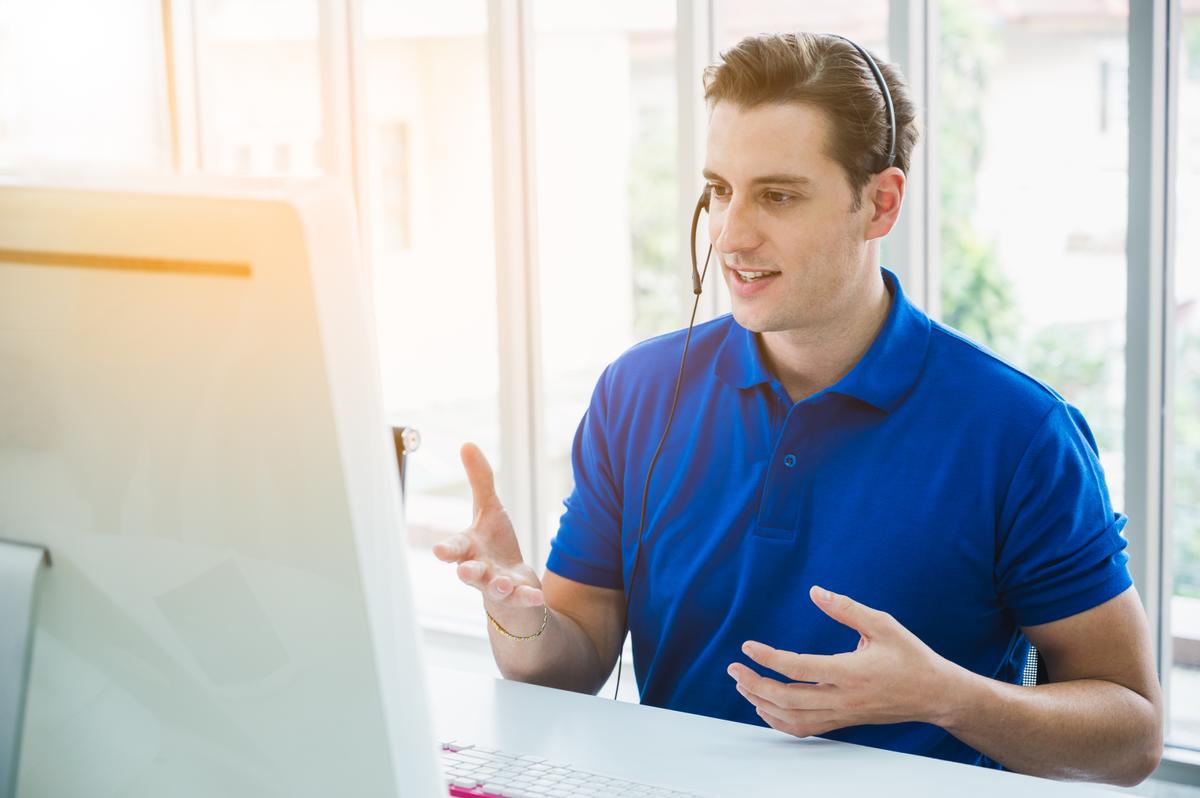 Man having a virtual call on a computer